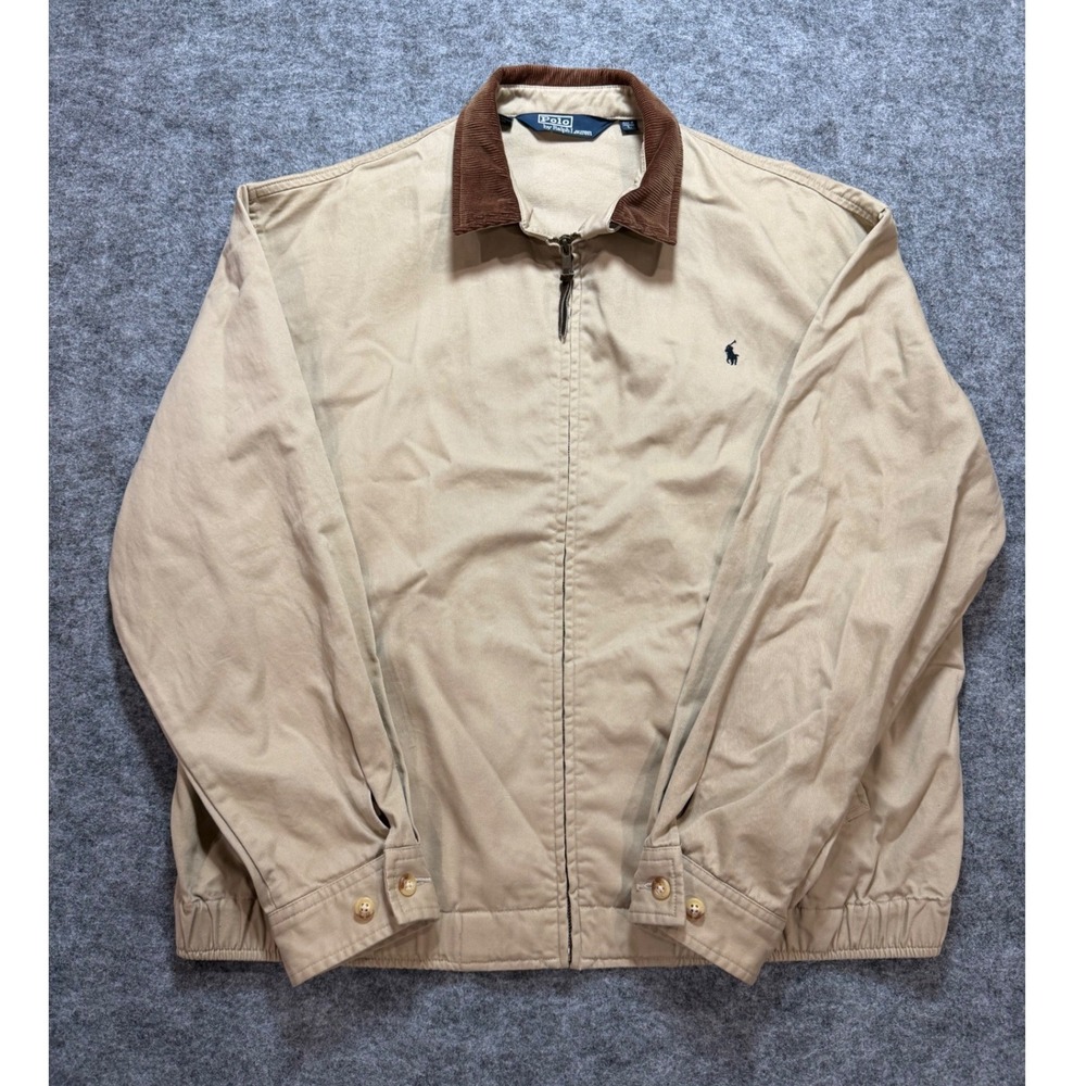 Vintage 90s Polo Ralph Lauren Mens L Harrington Jacket Corduroy Collar Cotton